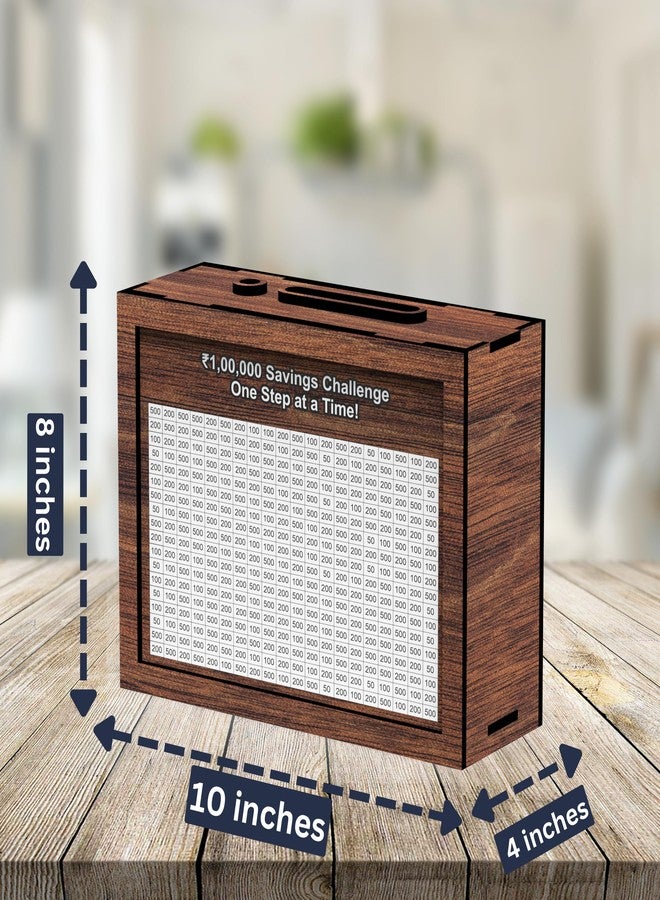 AVATAAR STUDIO Wooden Money Saving Box for Adults & Kids, Coin Box, Savings Box, Piggy Bank, Smart Money Box with Transparent Sides, Money Saver, with Numbers, Target 100,000 Rupees Savings Box (Standard, M) - Image 3